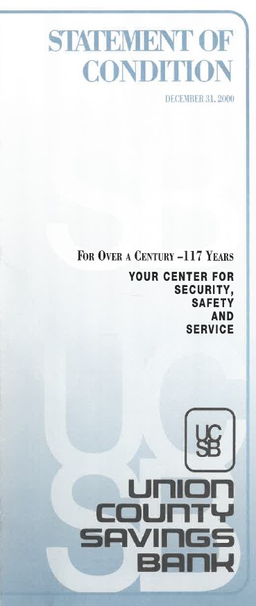 Image of the Union County Savings Bank Statement of Condition Brochure