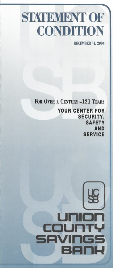 Image of the Union County Savings Bank Statement of Condition Brochure